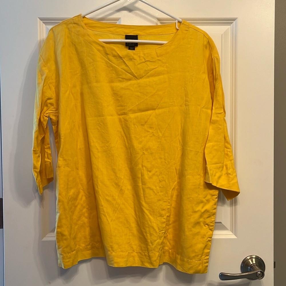 Eileen Fisher Yellow V-Neck Linen Blend Tunic Top